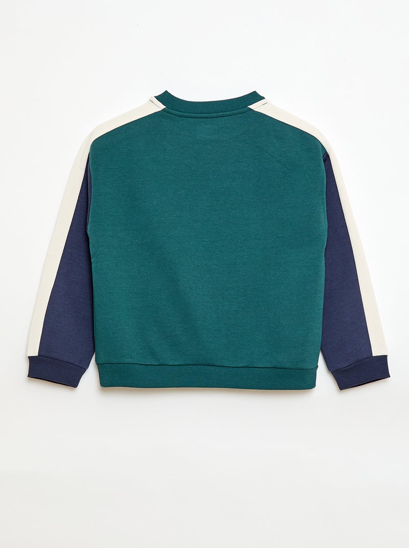 Sweat à col rond color block Vert - Kiabi