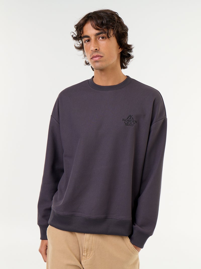 Sweat à col rond en maille piquée Gris - Kiabi