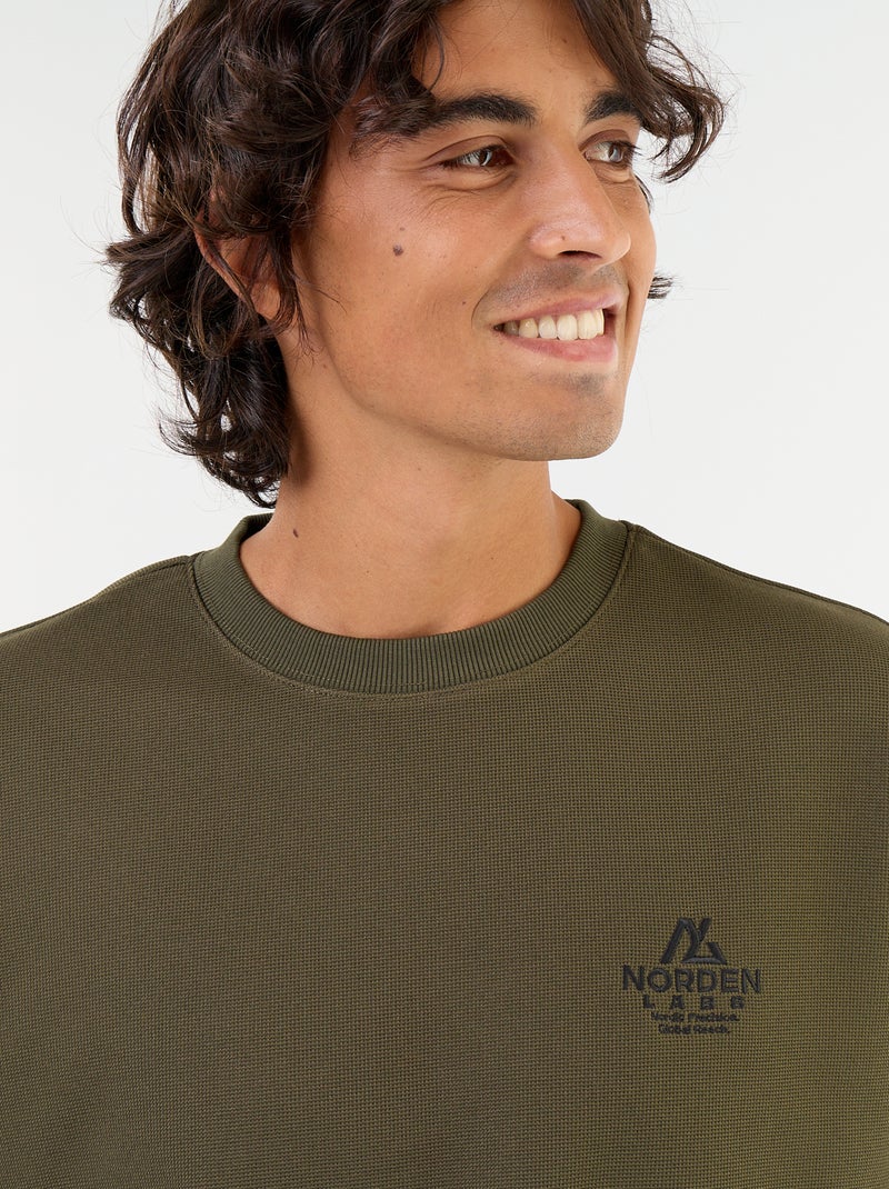Sweat à col rond en maille piquée Kaki - Kiabi