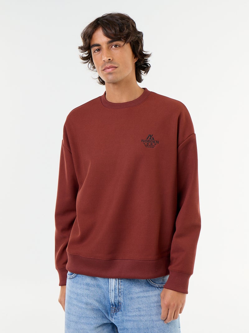 Sweat à col rond en maille piquée Marron - Kiabi