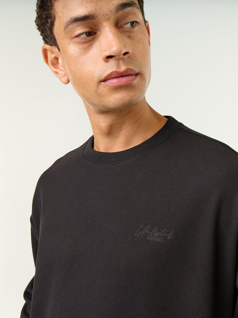 Sweat à col rond en maille piquée Noir - Kiabi