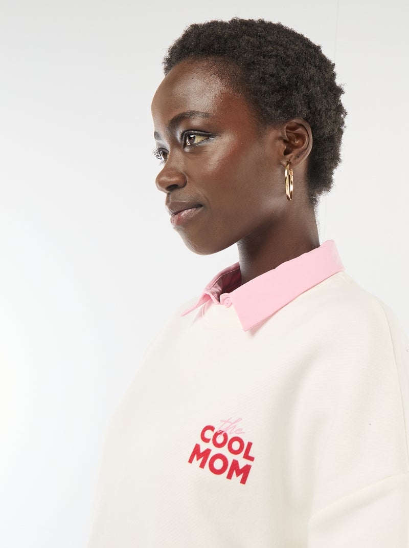 Sweat à col rond fantaisie Blanc - Kiabi