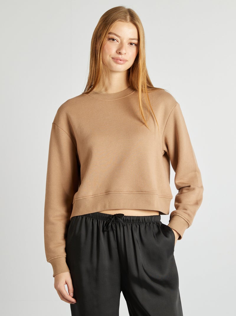 Sweat à col rond uni Beige - Kiabi
