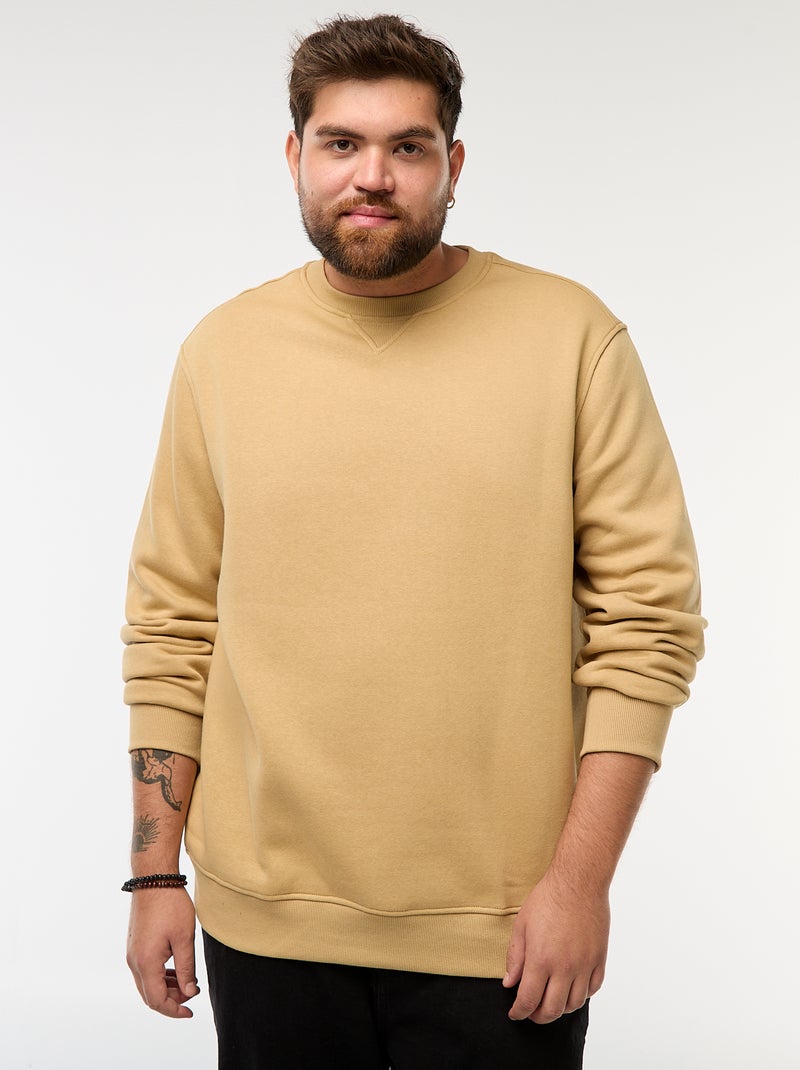 Sweat à col rond uni Beige - Kiabi