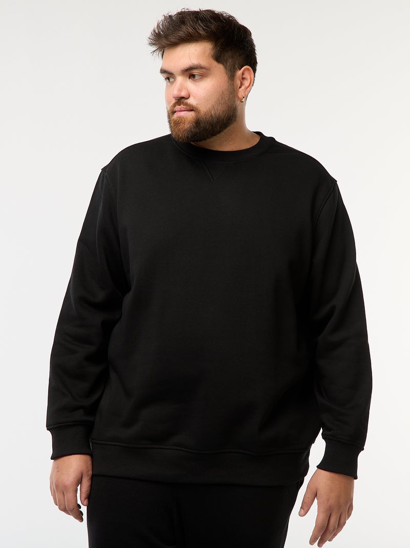 Sweat à col rond uni Noir - Kiabi