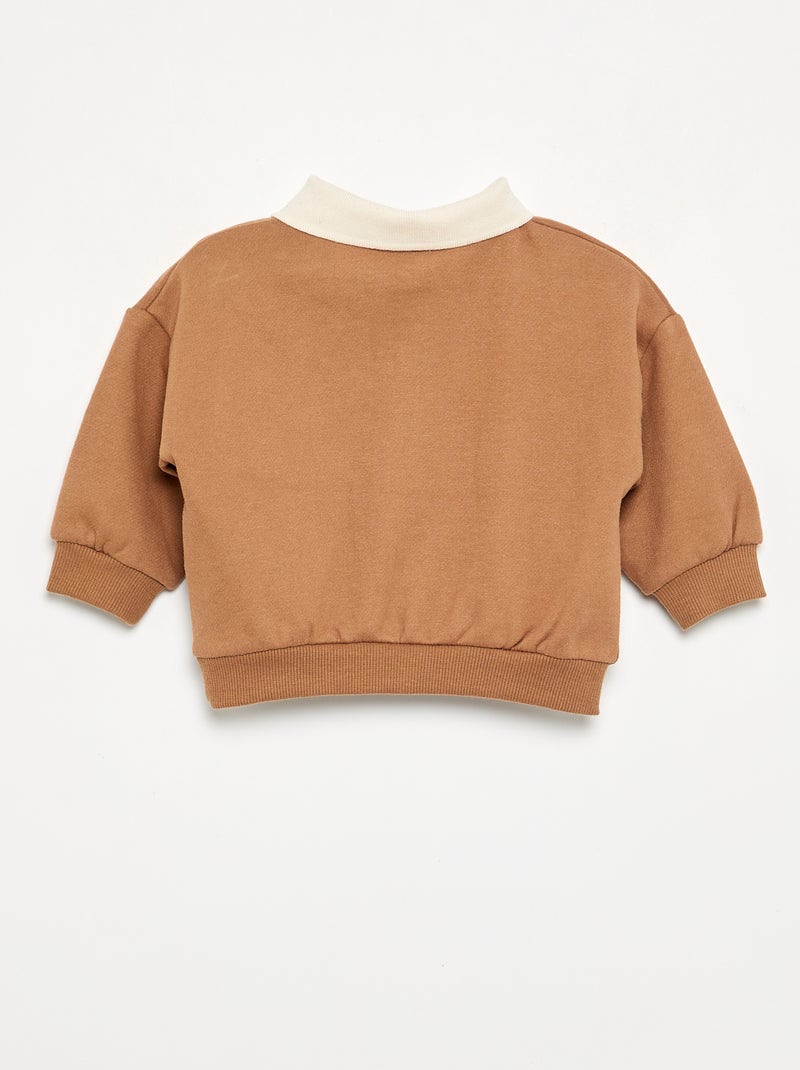 Sweat à manches longues avec col polo Marron - Kiabi