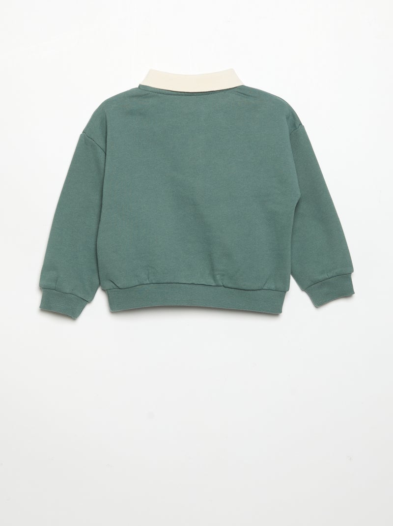 Sweat à manches longues avec col polo Vert - Kiabi