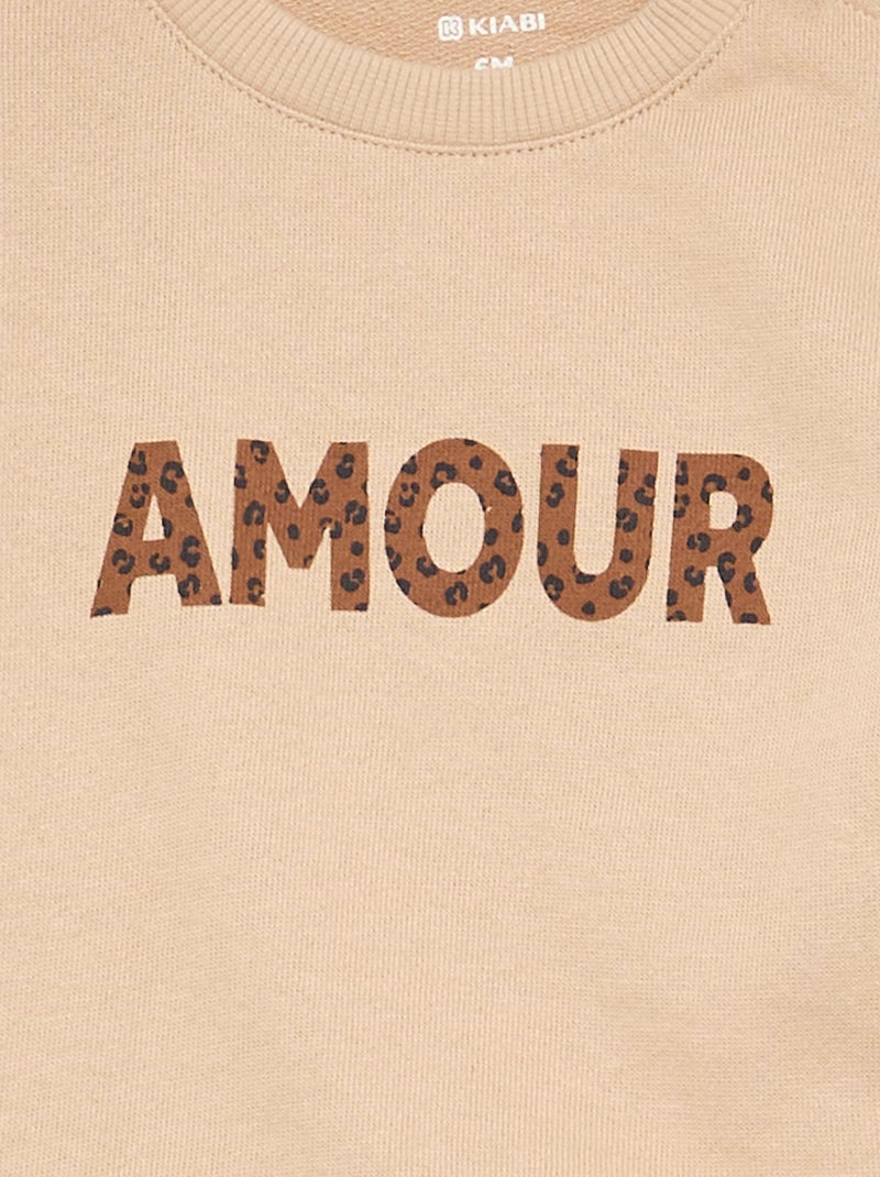 Sweat à manches longues avec imprimé Beige - Kiabi