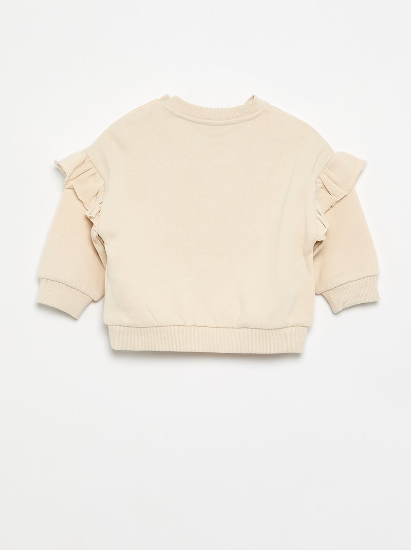 Sweat à manches longues avec volants aux épaules Beige - Kiabi
