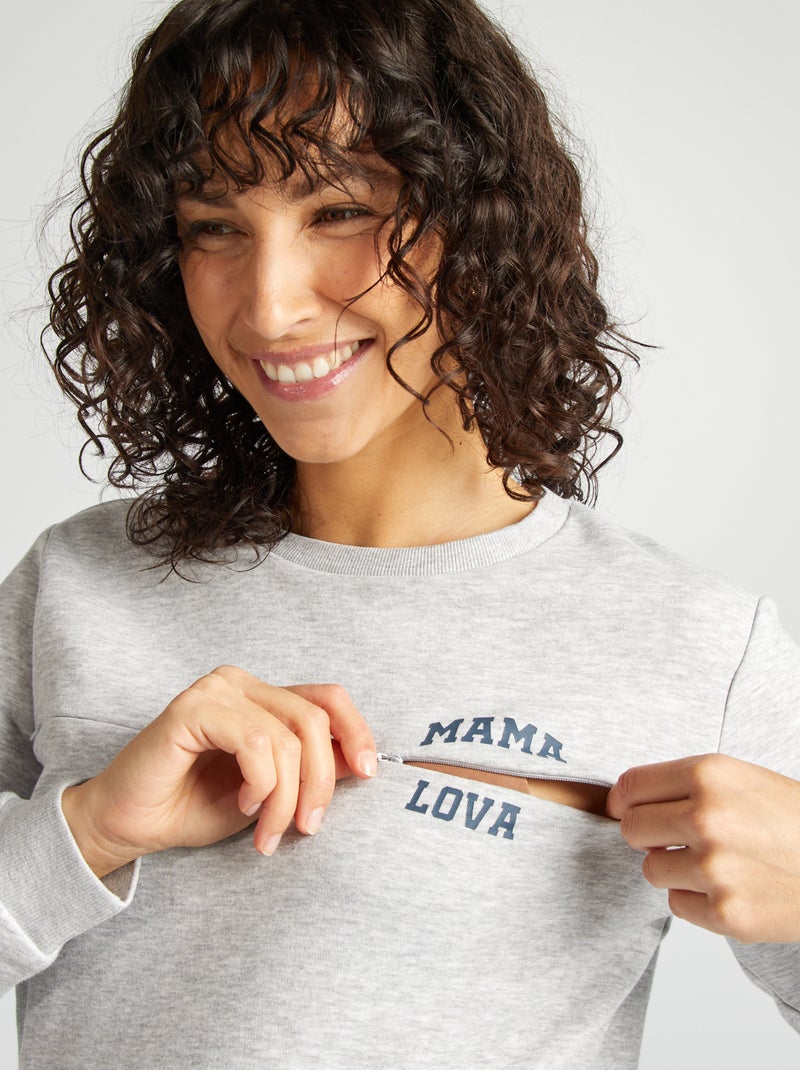 Sweat allaitement avec ouverture zippée Gris - Kiabi