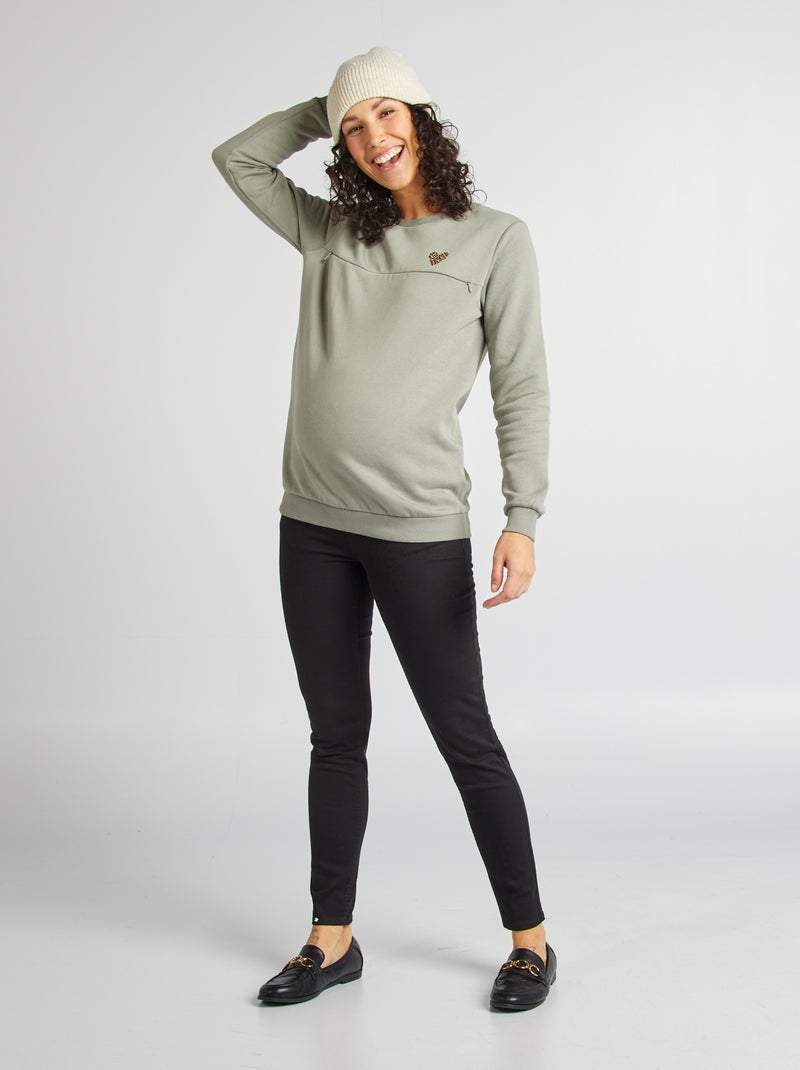 Sweat allaitement avec ouverture zippée Vert - Kiabi