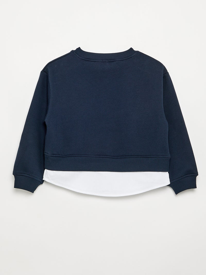 Sweat avec bas de chemise intégré et broderie poitrine Bleu - Kiabi