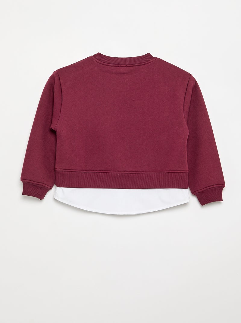 Sweat avec bas de chemise intégré et broderie poitrine Violet - Kiabi