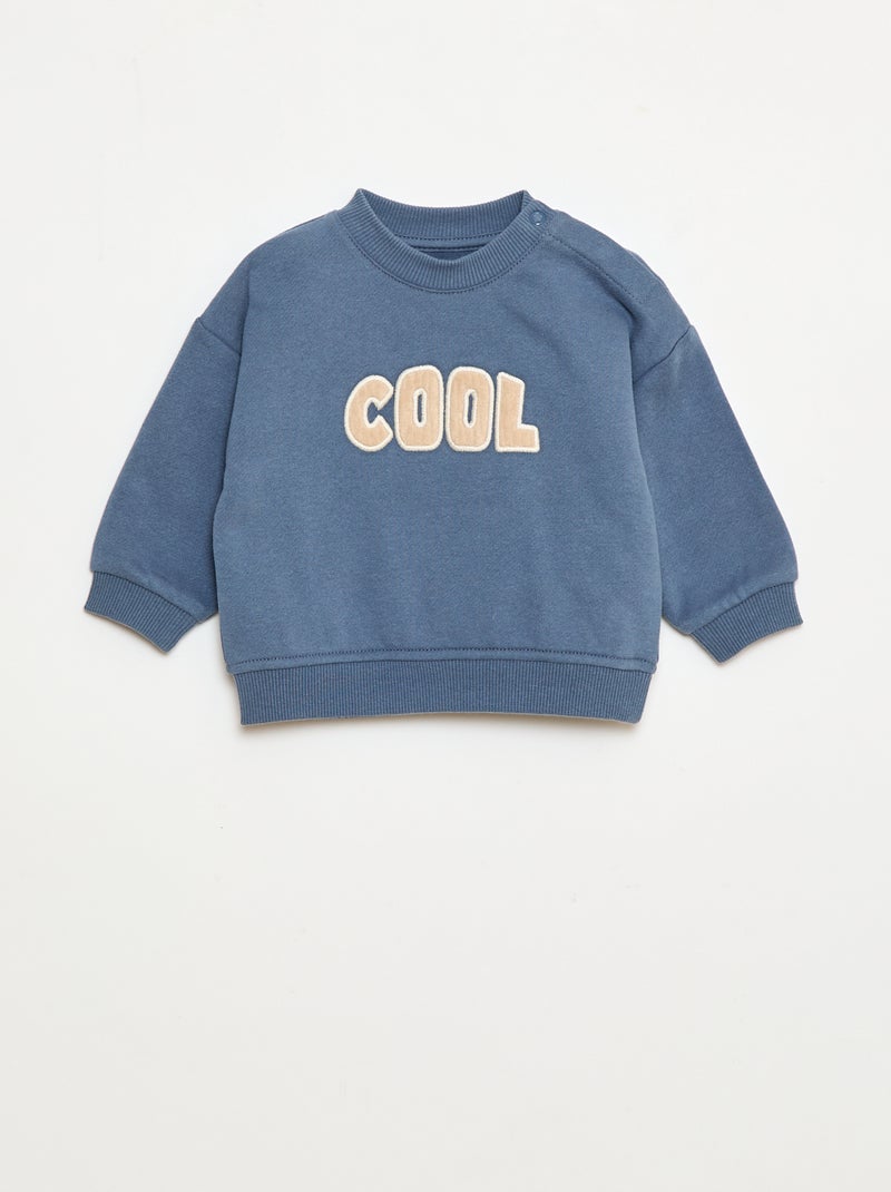 Sweat avec broderie 'cool' en molleton gratté Bleu - Kiabi