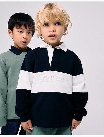Sweat avec col polo et bloc de couleurs