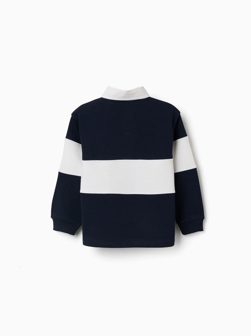 Sweat avec col polo et bloc de couleurs Bleu foncé - Kiabi