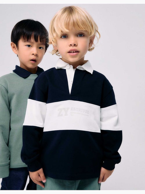 Sweat avec col polo et bloc de couleurs - Kiabi