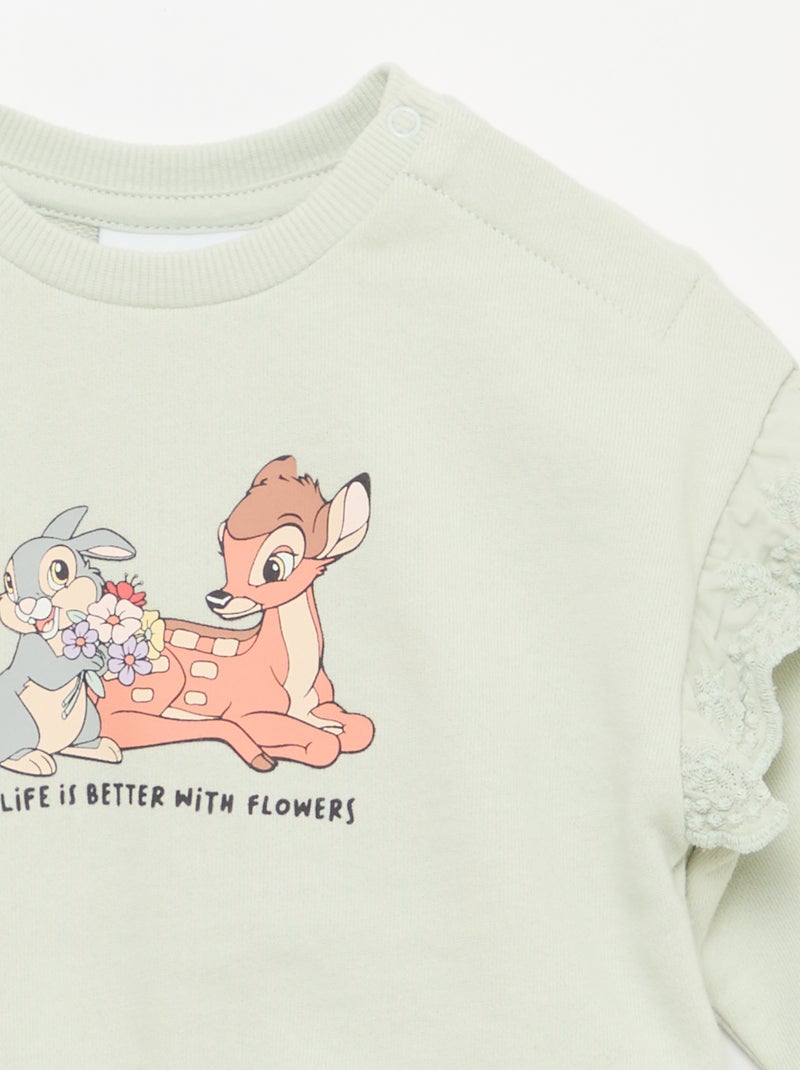 Sweat 'Bambi' 'Disney' à manches longues avec volants brodés Vert - Kiabi