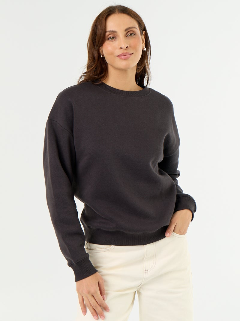 Sweat basique en molleton Noir - Kiabi