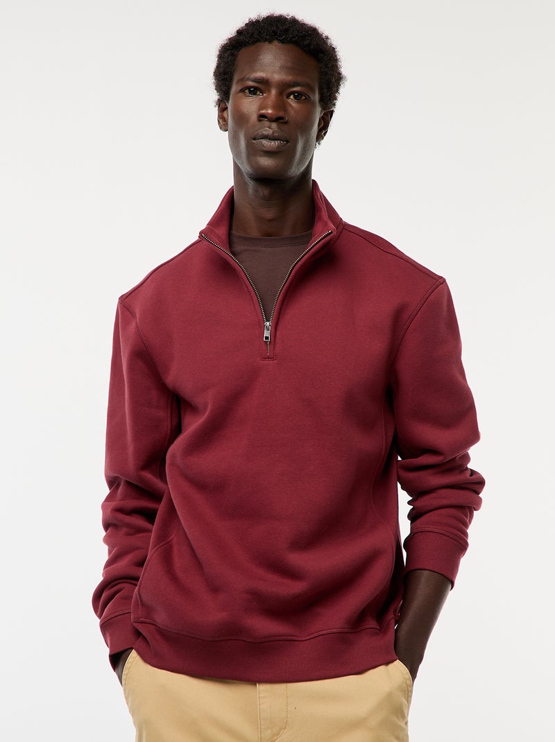 Sweat camionneur avec col montant zippé Rouge - Kiabi