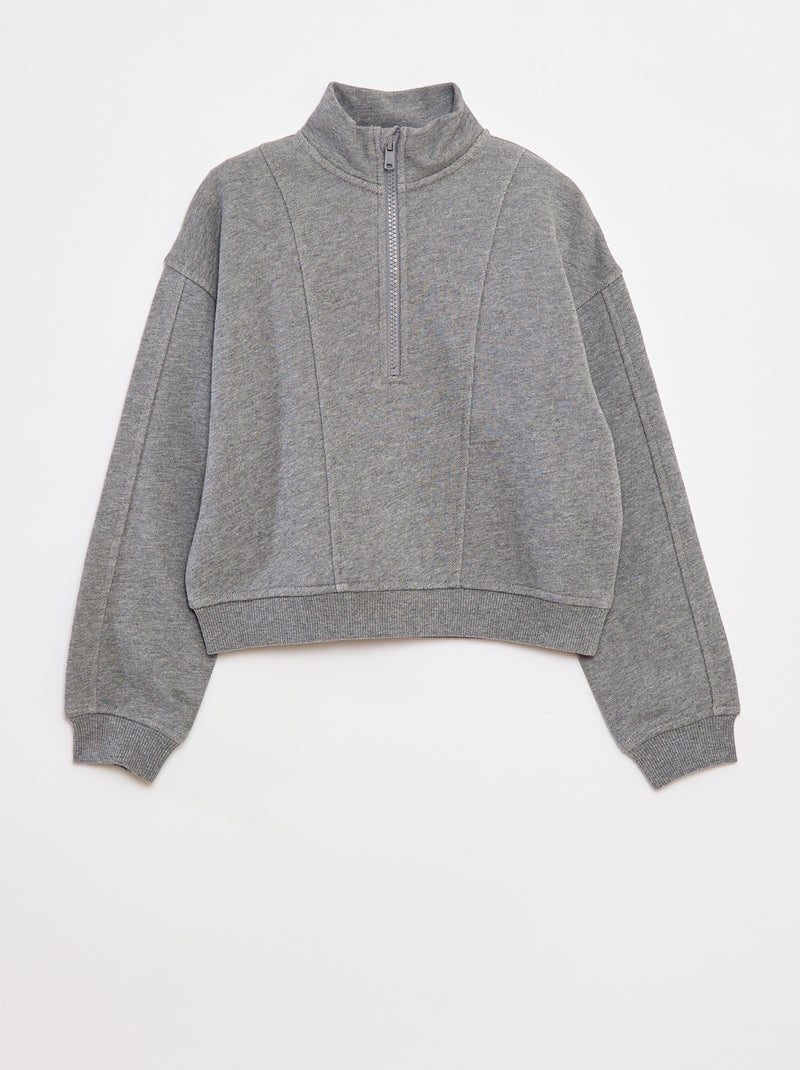 Sweat camionneur avec col zippé Gris - Kiabi