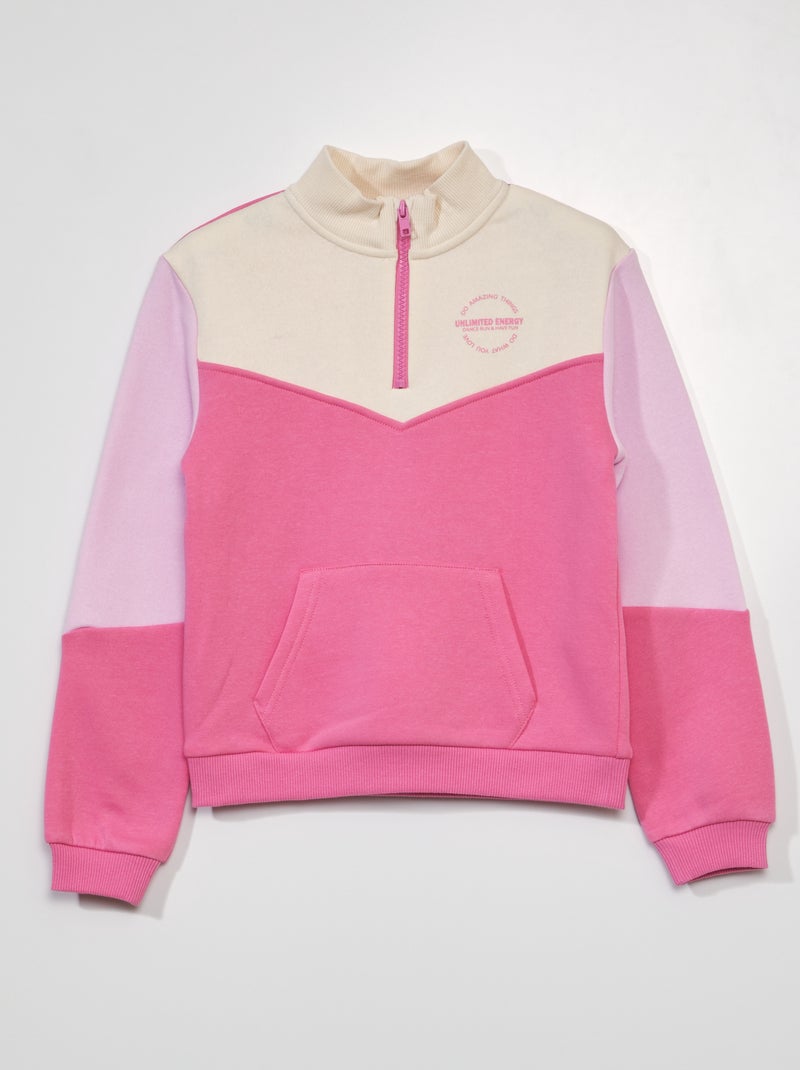 Sweat col camionneur Rose/gris - Kiabi