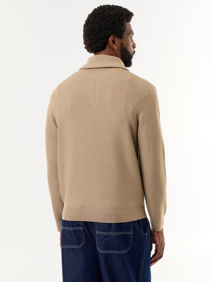Sweat col camionneur zippé Beige - Kiabi