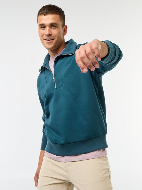 Sweat col camionneur zippé en coton - Kiabi