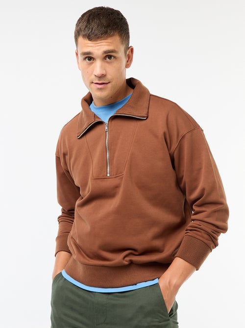 Sweat col camionneur zippé en coton - Kiabi
