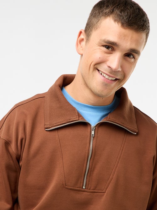 Sweat col camionneur zippé en coton - Kiabi