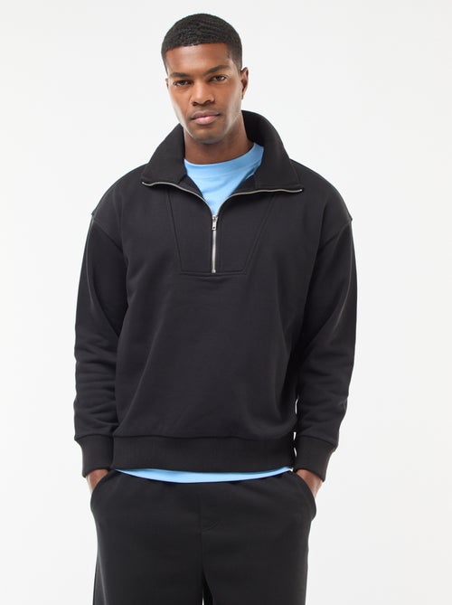 Sweat col camionneur zippé en coton - Kiabi