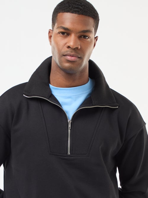 Sweat col camionneur zippé en coton - Kiabi