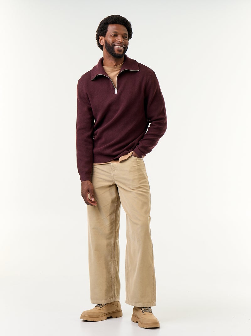 Sweat col camionneur zippé Rouge - Kiabi