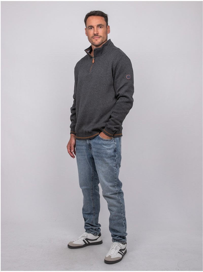 Sweat col montant zippé wirubon gris anthracite - Kiabi