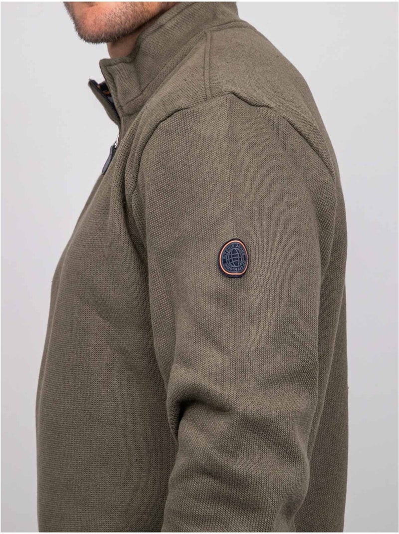 Sweat col montant zippé wirubon Kaki - Kiabi