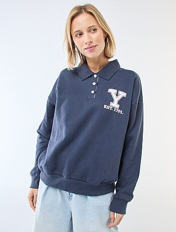 Sweat col polo à manches longues imprimé