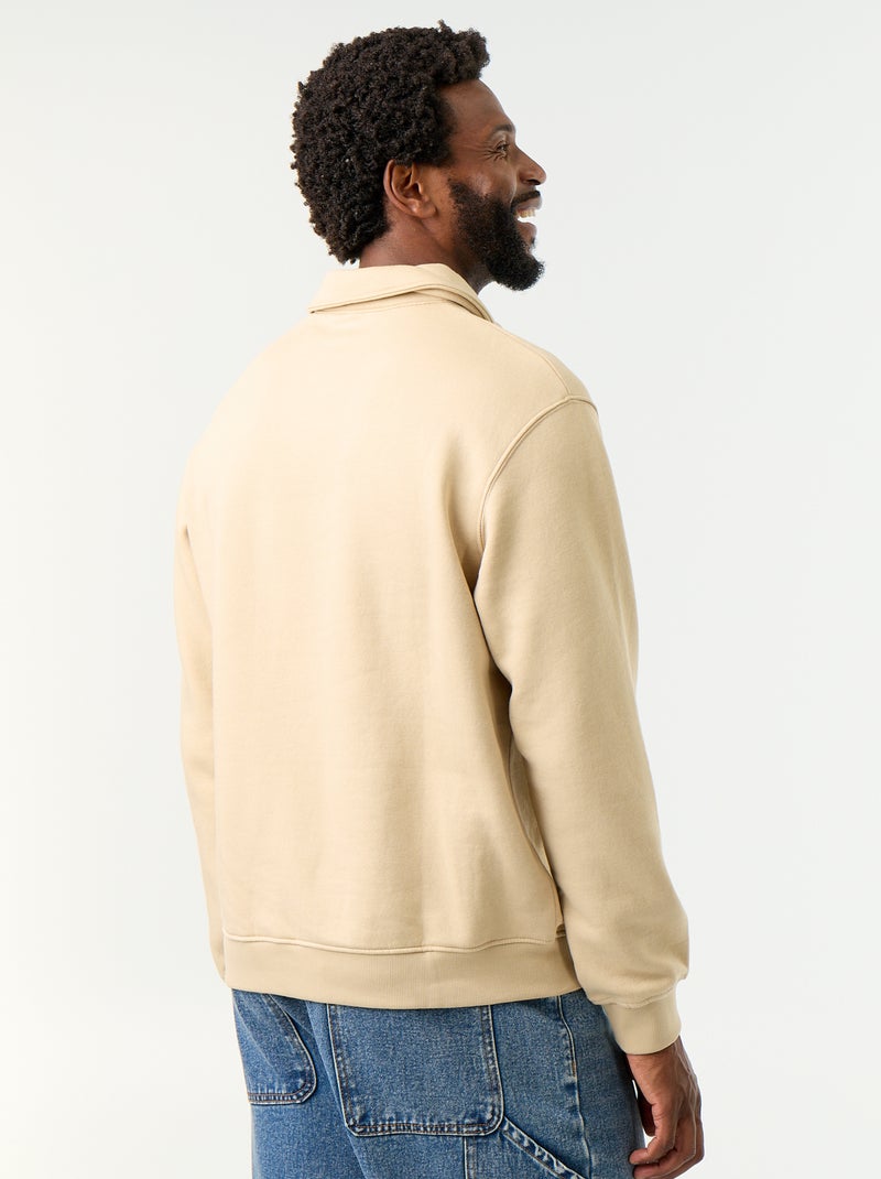 Sweat col polo en molleton Beige - Kiabi