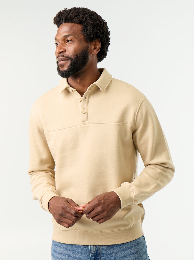 Sweat col polo en molleton Beige - Kiabi