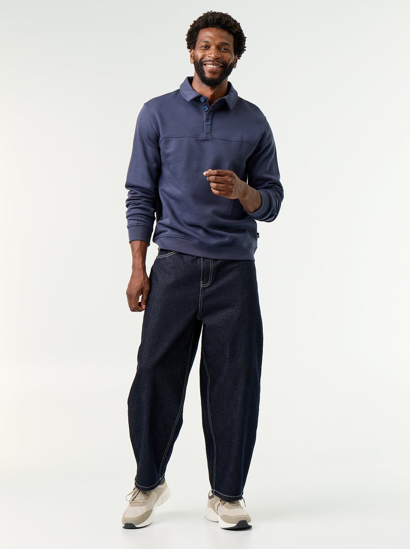 Sweat col polo en molleton Bleu - Kiabi