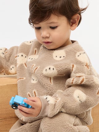 Sweat col rond effet moutonné animalier