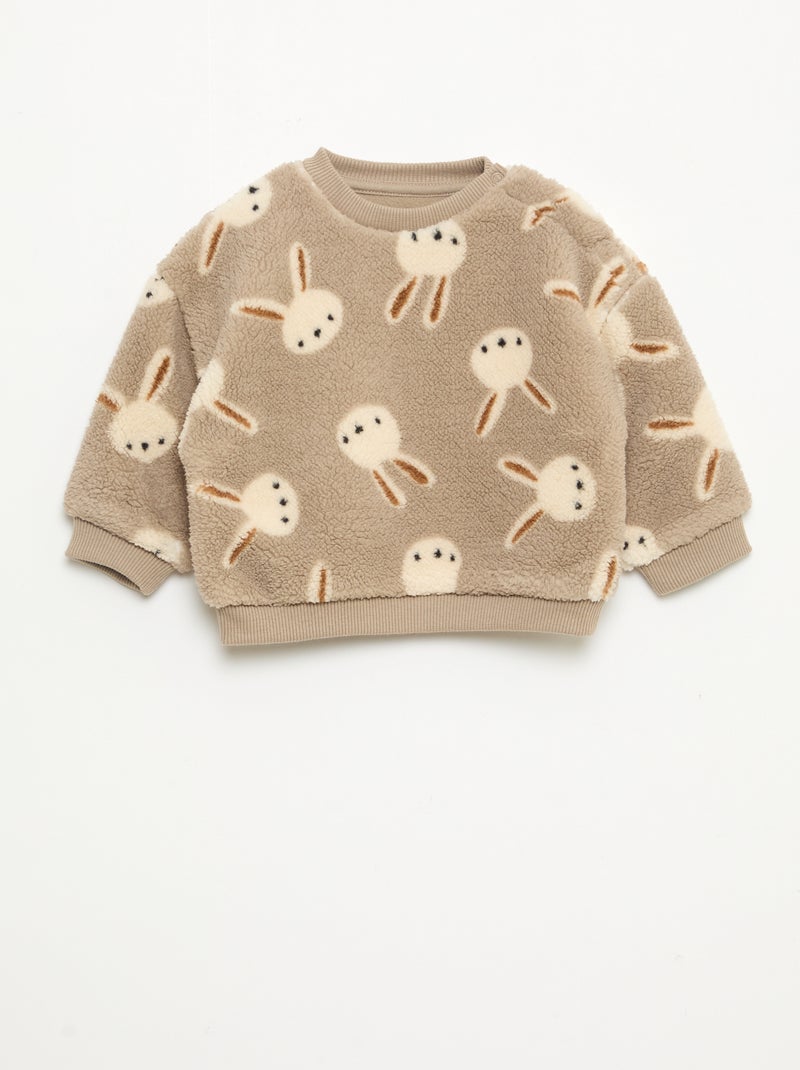 Sweat col rond effet moutonné animalier Beige - Kiabi