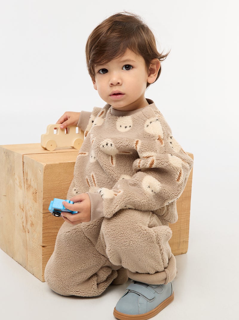 Sweat col rond effet moutonné animalier Beige - Kiabi