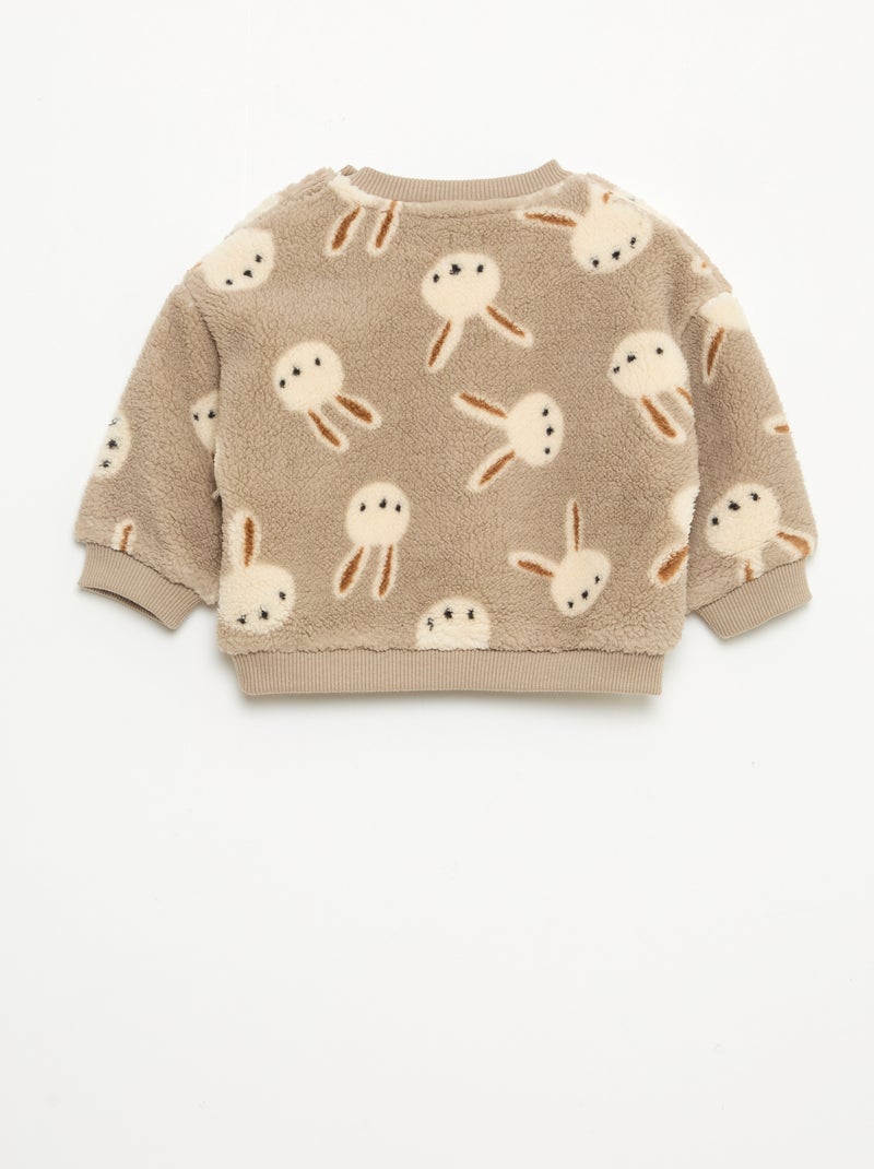 Sweat col rond effet moutonné animalier Beige - Kiabi