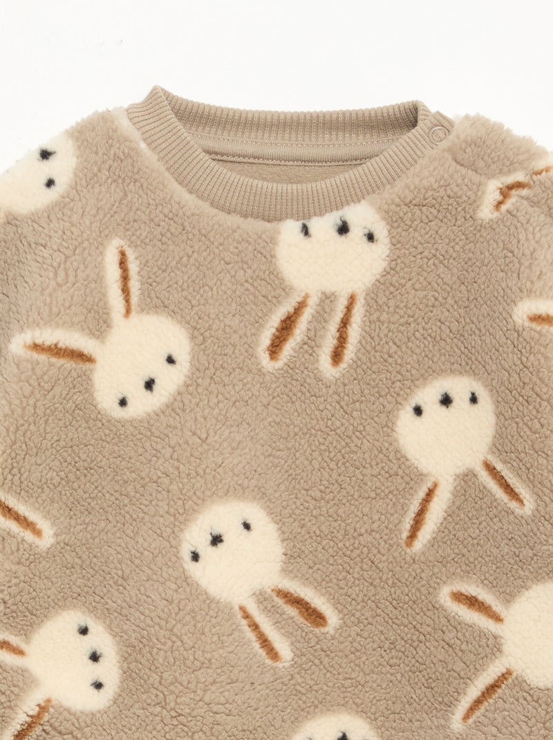 Sweat col rond effet moutonné animalier Beige - Kiabi