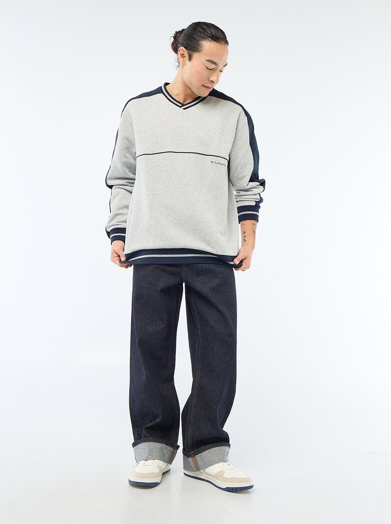 Sweat col V en french terry Gris - Kiabi