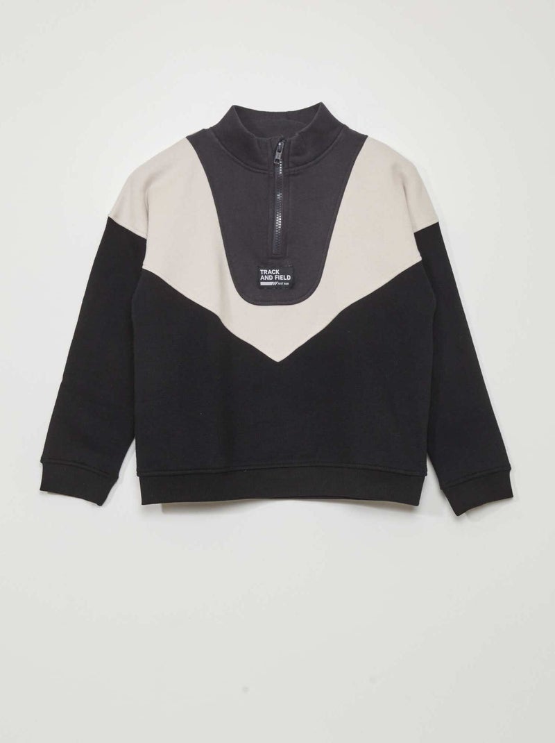 Sweat colorblock en col camionneur Beige/noir - Kiabi