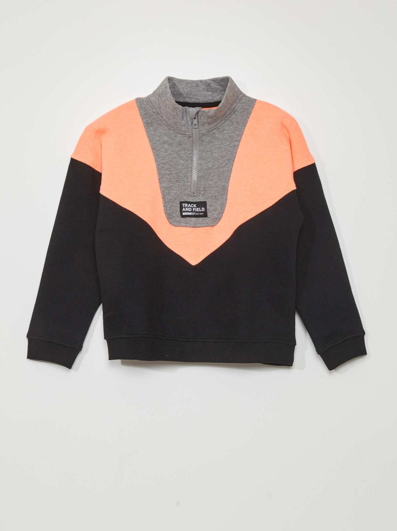 Sweat colorblock en col camionneur Orange/noir - Kiabi