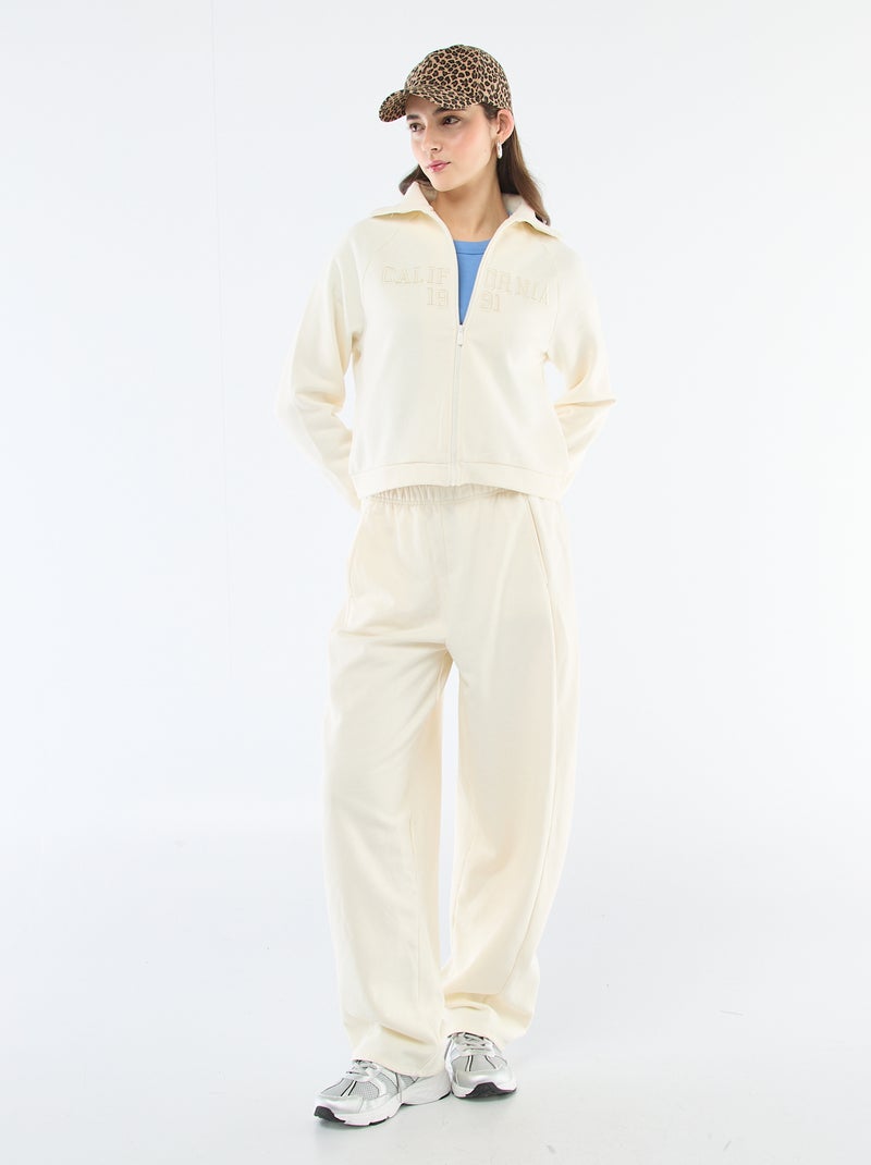 Sweat court zippé à message brodé Beige - Kiabi