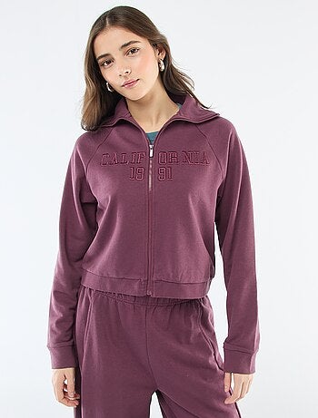 Sweat court zippé à message brodé