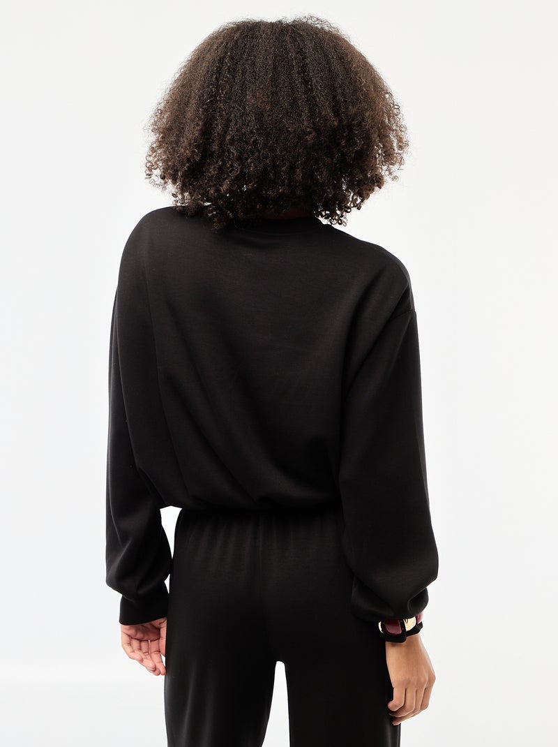 Sweat crop top effet boule Noir - Kiabi